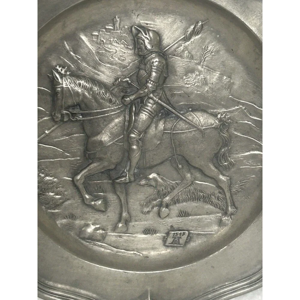 Vintage Knight Pewter Plate Germany Stamped with crest 1513